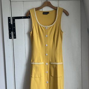 60's Style Daisy Trim Mod Dress Yellow, Size XS Vintage/Retro Style